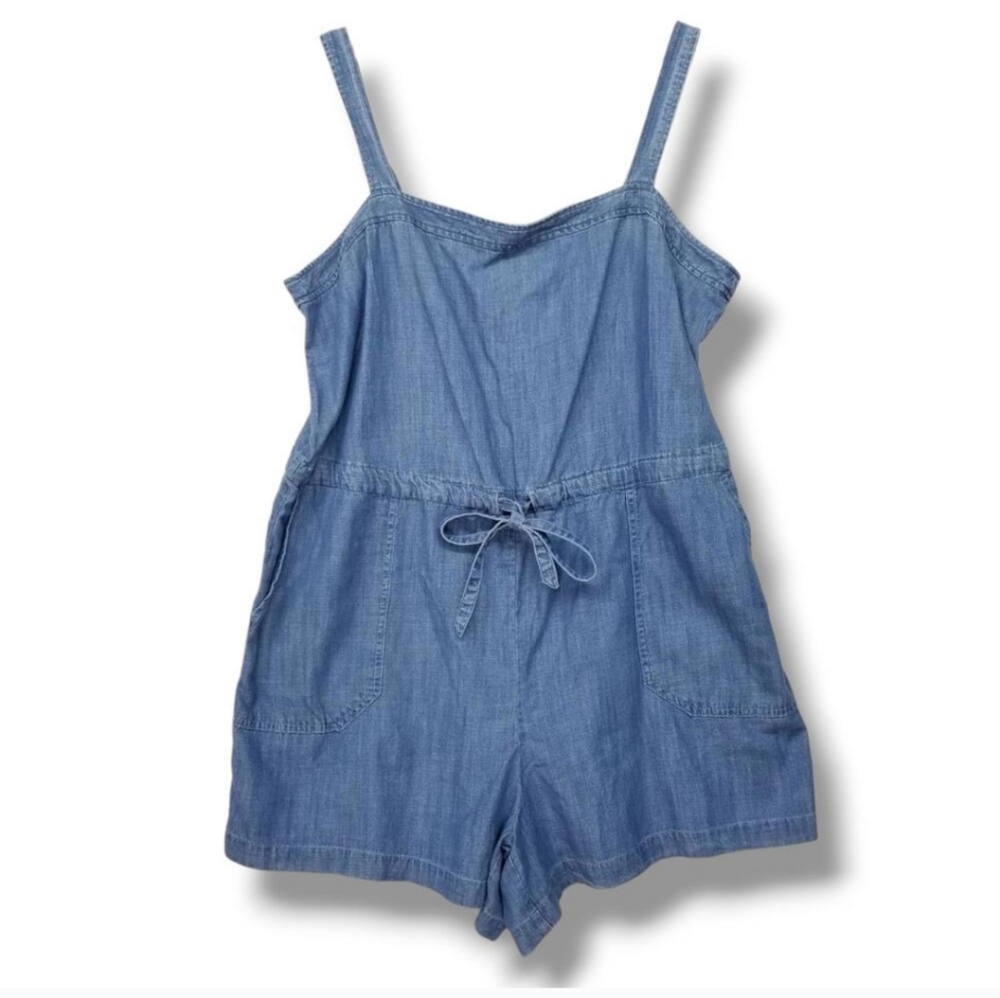GAP Blue Sleeveless One Piece Denim Romper with Tie Waist Size 2